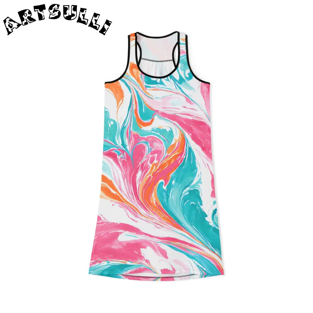 Marble Print Spandex Jersey-Knit Tank Dress, Artsulli - Art is Long, Life is Short, Tank Top, Size, XS, Color, Black, , , 55259690052453896127