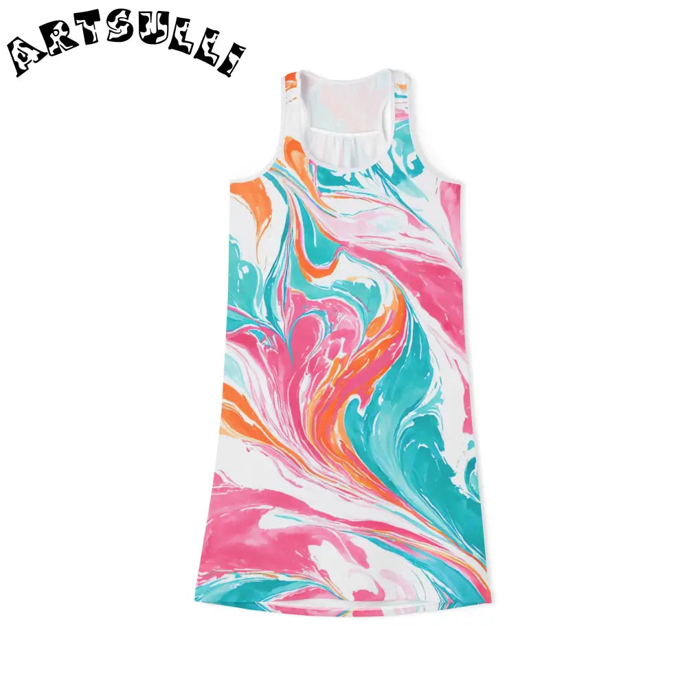 Marble Print Spandex Jersey-Knit Tank Dress, Artsulli - Art is Long, Life is Short, Tank Top, Size, XS, Color, White, , , 28101988372018023317