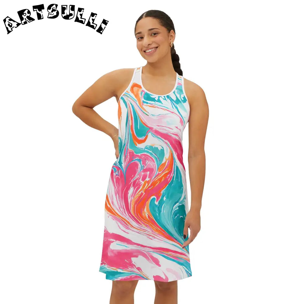 Marble Print Spandex Jersey-Knit Tank Dress, Artsulli - Art is Long, Life is Short, Tank Top, , , , , , , 