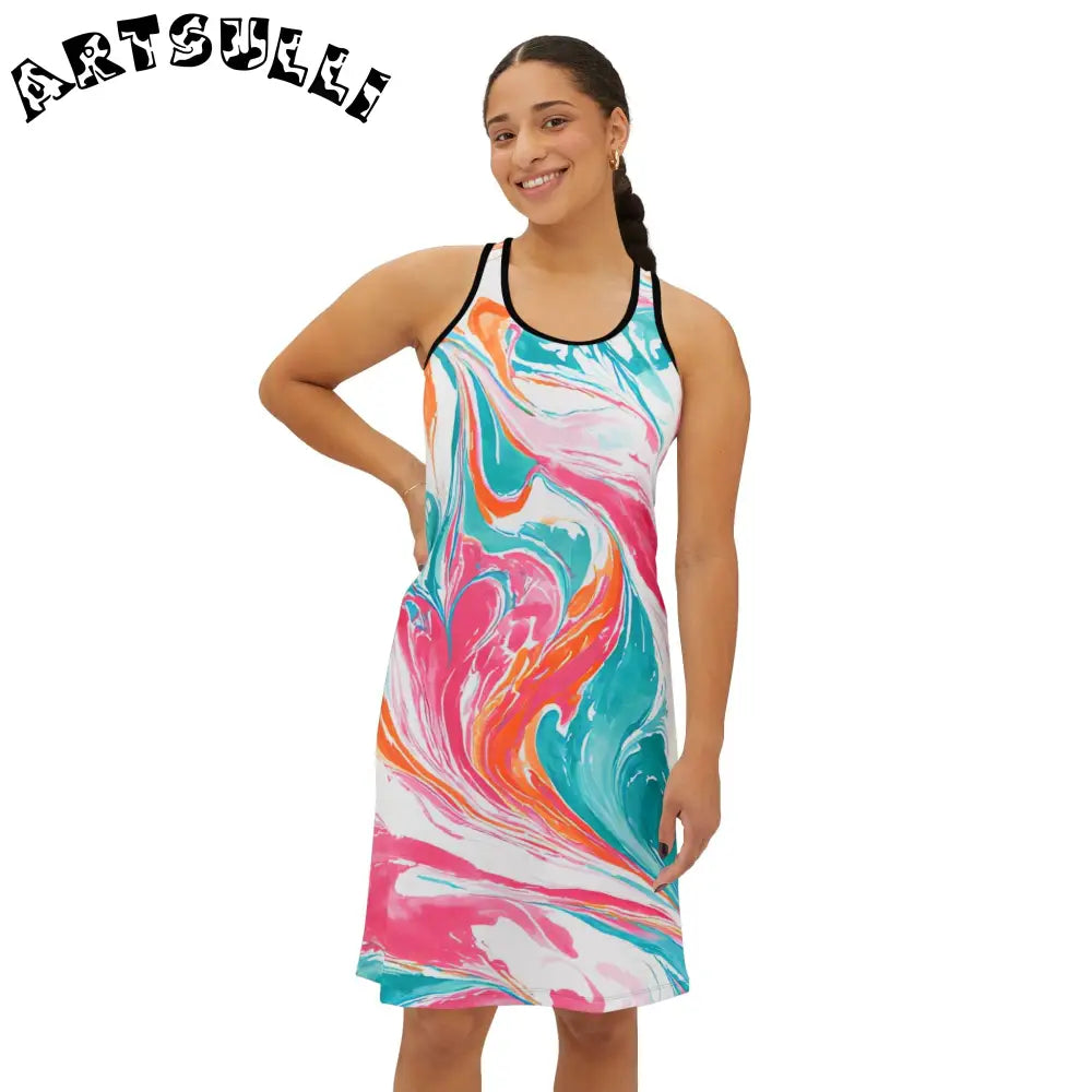 Marble Print Spandex Jersey-Knit Tank Dress, Artsulli - Art is Long, Life is Short, Tank Top, , , , , , , 