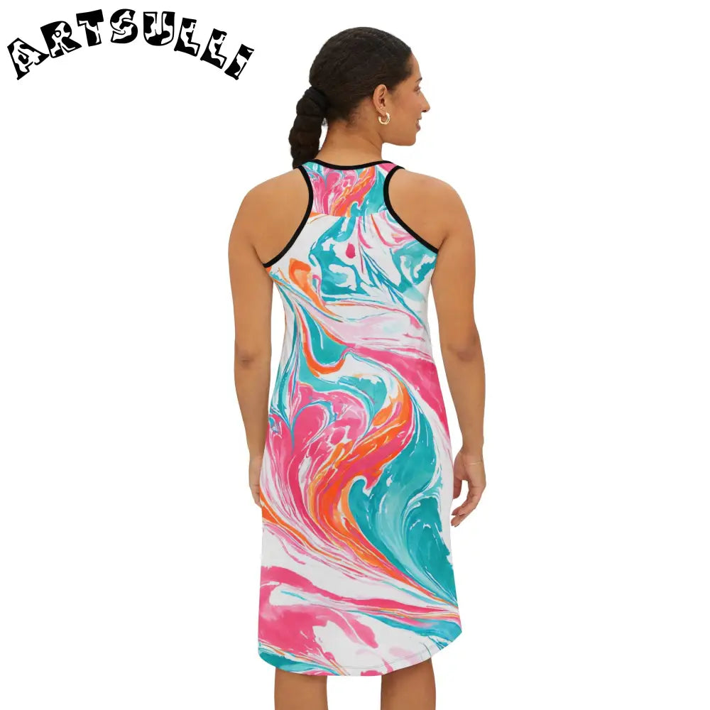 Marble Print Spandex Jersey-Knit Tank Dress, Artsulli - Art is Long, Life is Short, Tank Top, , , , , , , 