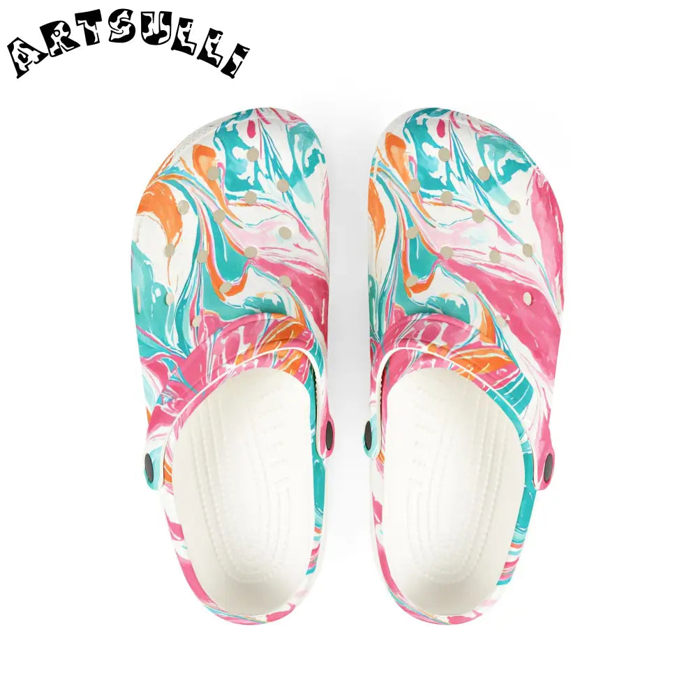 Marbled EVA Foam Comfort Clogs, Artsulli - Art is Long, Life is Short, Shoes, Size, US 6 (Women's), Color, White, , , 32854437079661406435