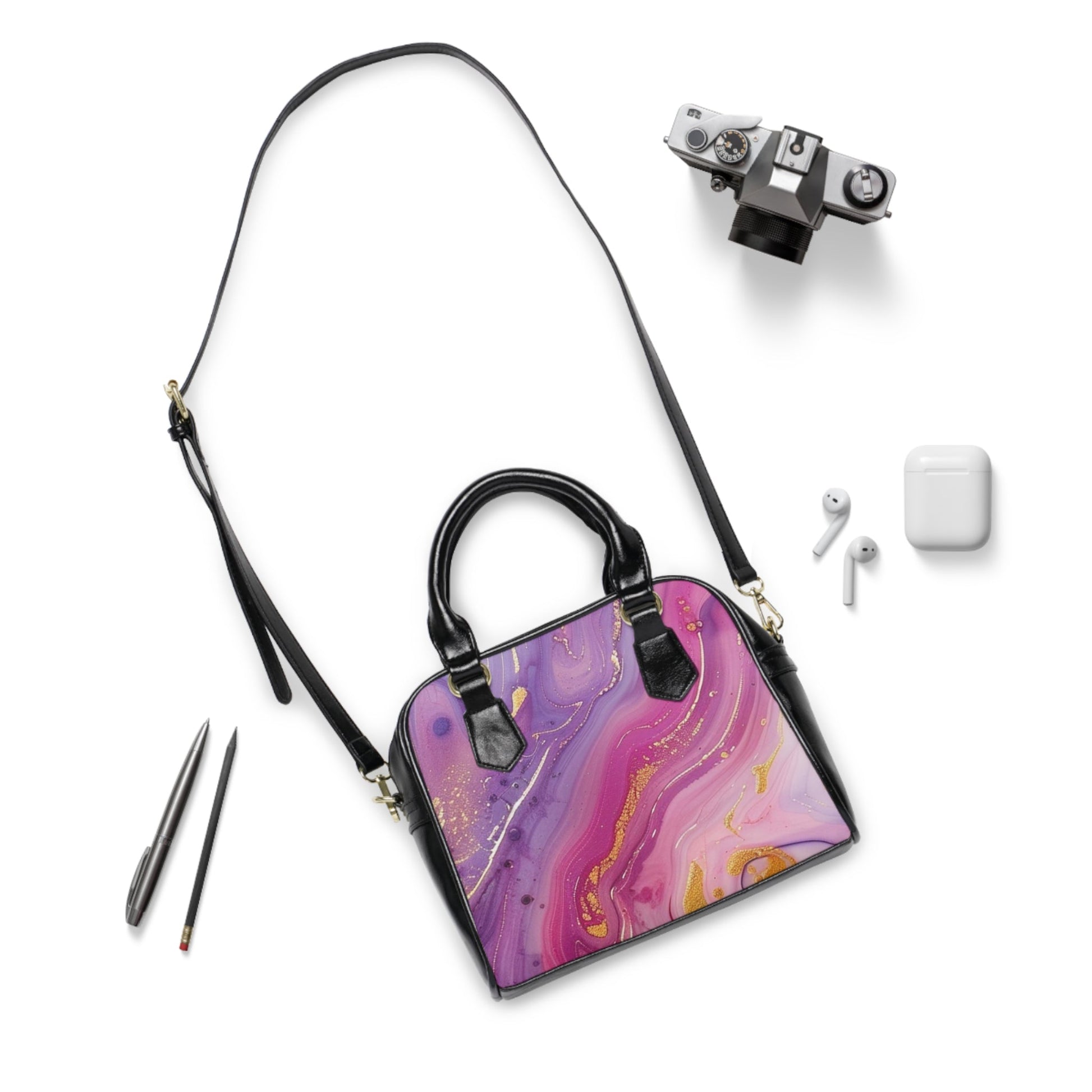 Marbled Purple and Gold Satchel Bag, Artsulli - Art is Long, Life is Short, Bags, , , , , , , 