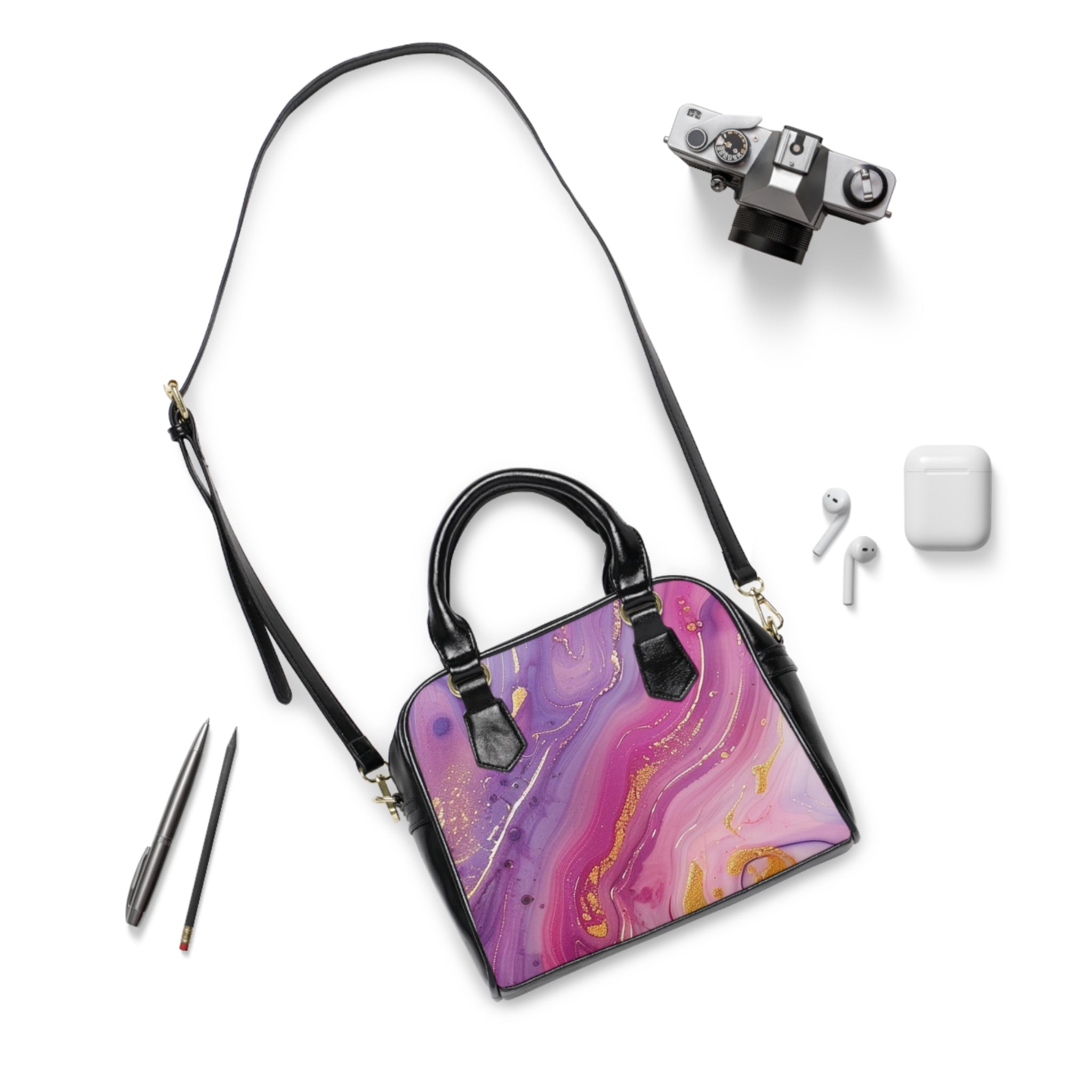 Marbled Purple and Gold Satchel Bag, Artsulli - Art is Long, Life is Short, Bags, , , , , , , 