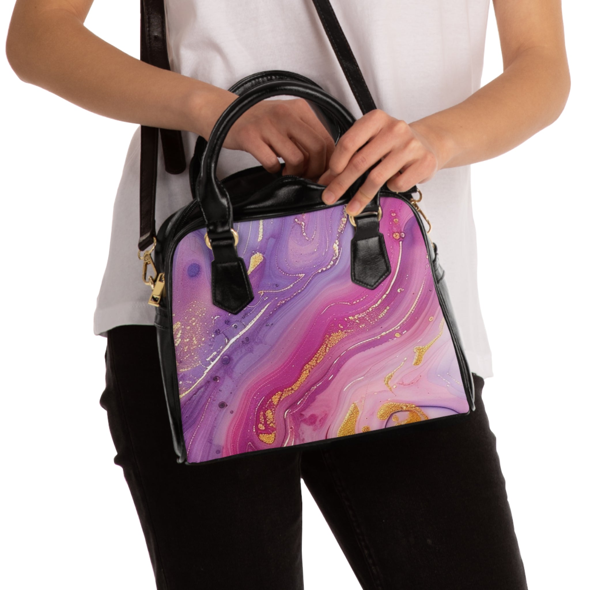 Marbled Purple and Gold Satchel Bag, Artsulli - Art is Long, Life is Short, Bags, , , , , , , 
