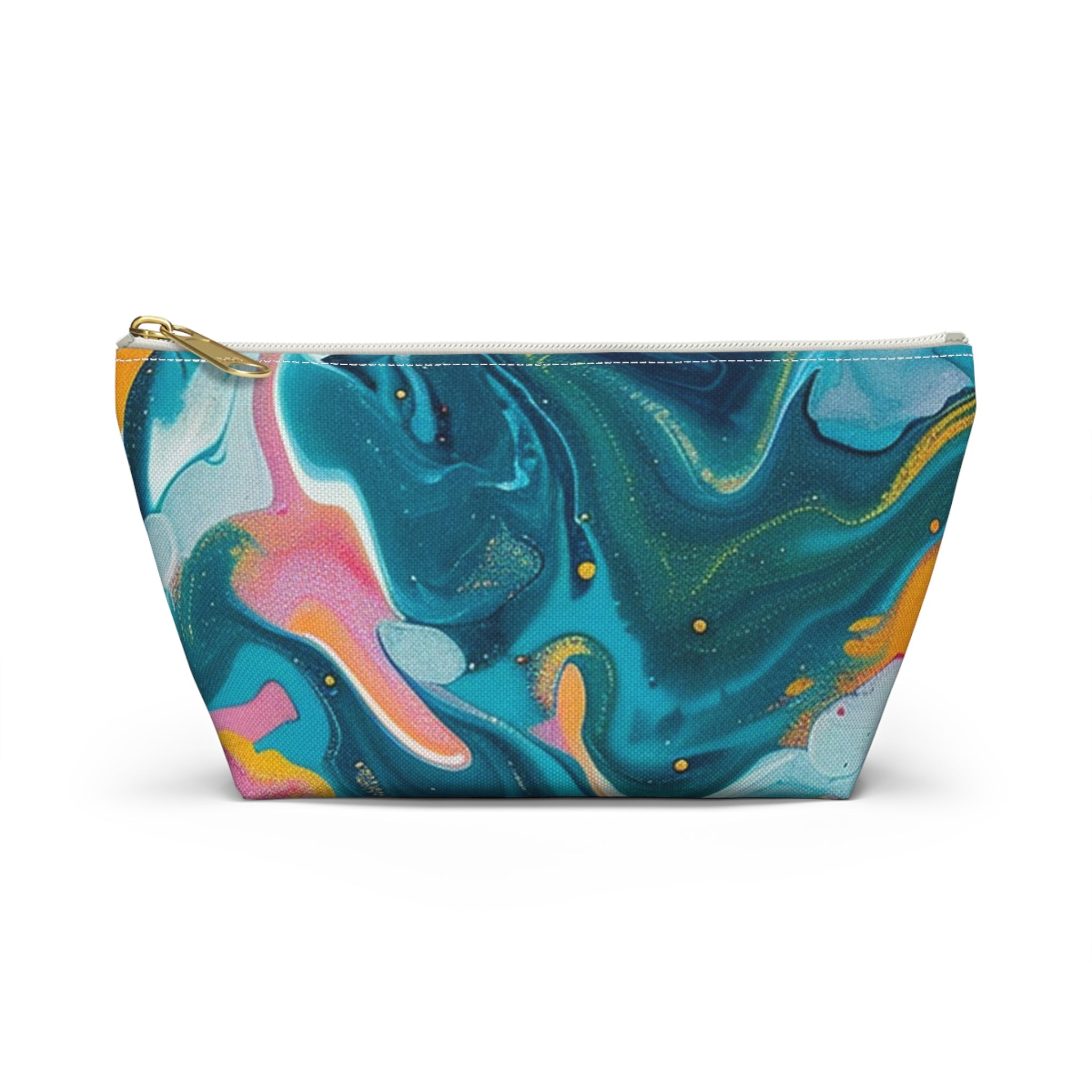 Marbled Teal and Pink Abstract Pouch, Artsulli - Art is Long, Life is Short, Bags, Size, Small, Color, White zipper, , , 32282728449133462008