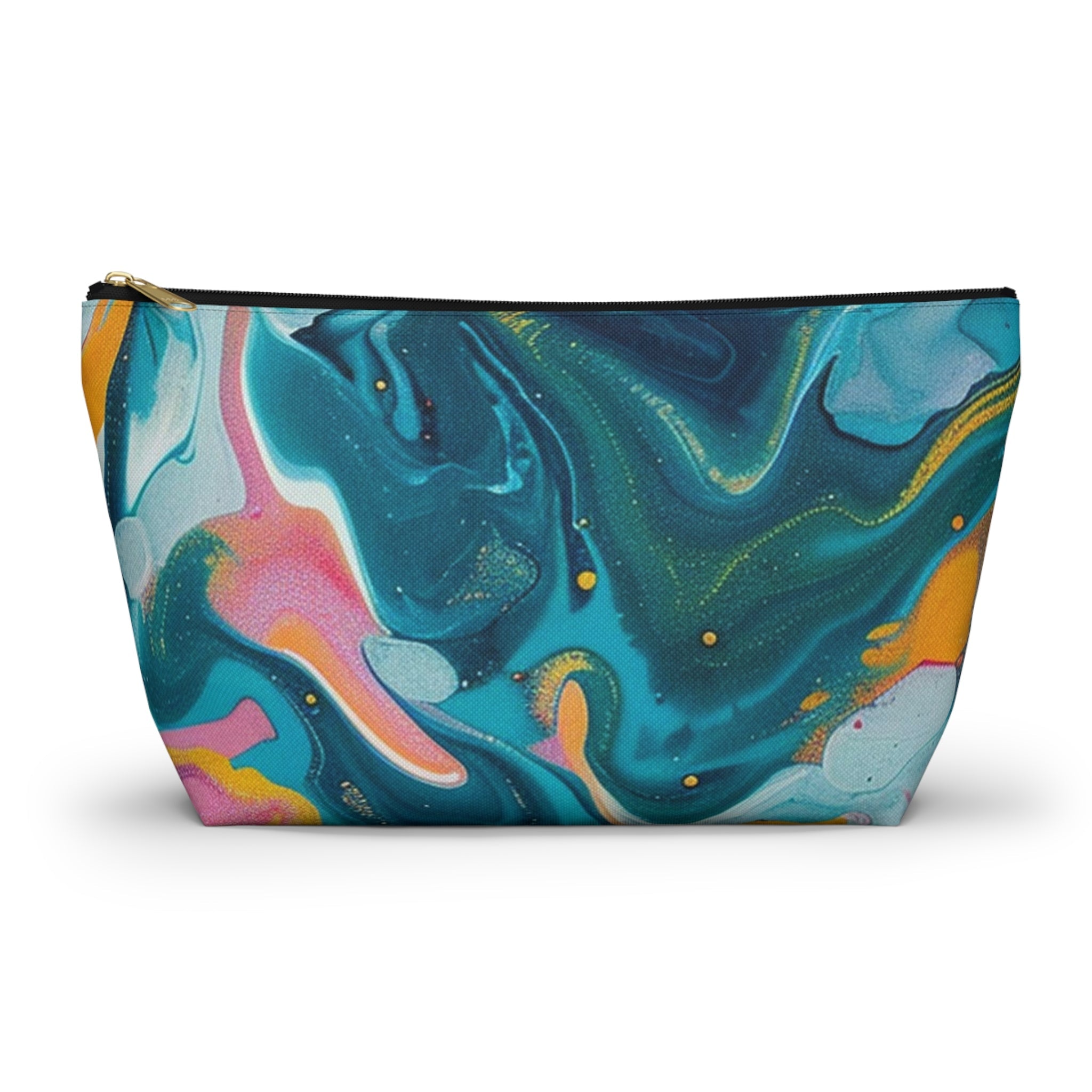Marbled Teal and Pink Abstract Pouch, Artsulli - Art is Long, Life is Short, Bags, Size, Large, Color, Black zipper, , , 23289599692885251202