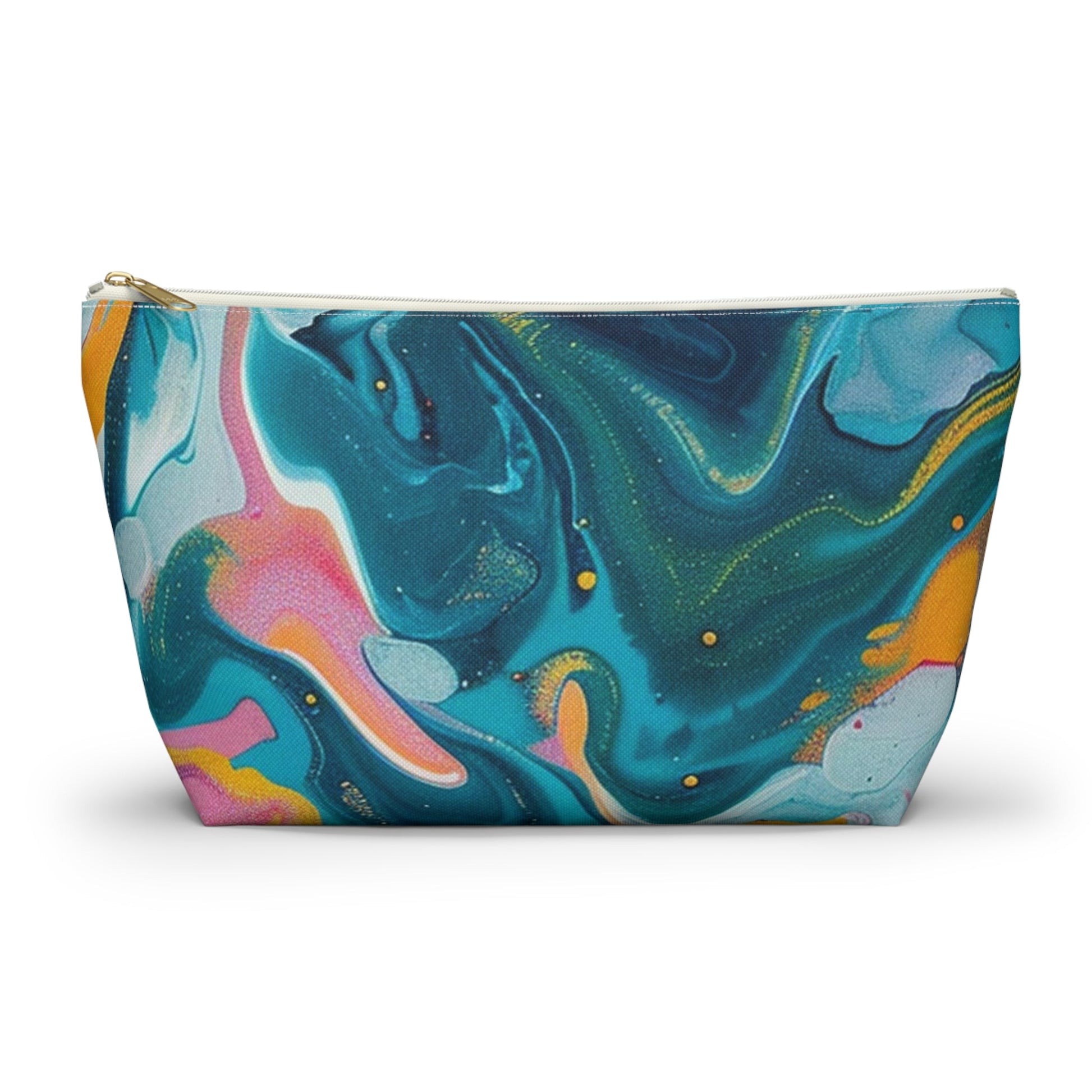 Marbled Teal and Pink Abstract Pouch, Artsulli - Art is Long, Life is Short, Bags, Size, Large, Color, White zipper, , , 35349236227113745876