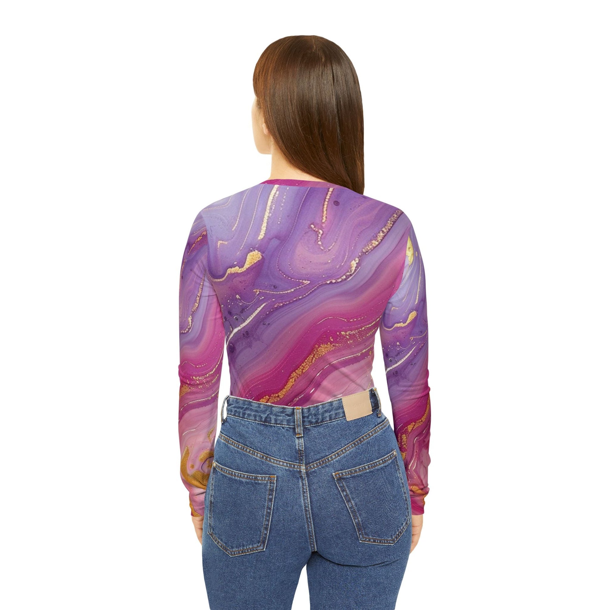 Marbled V-Neck Long Sleeve Shirt, Artsulli - Art is Long, Life is Short, All Over Prints, , , , , , , 