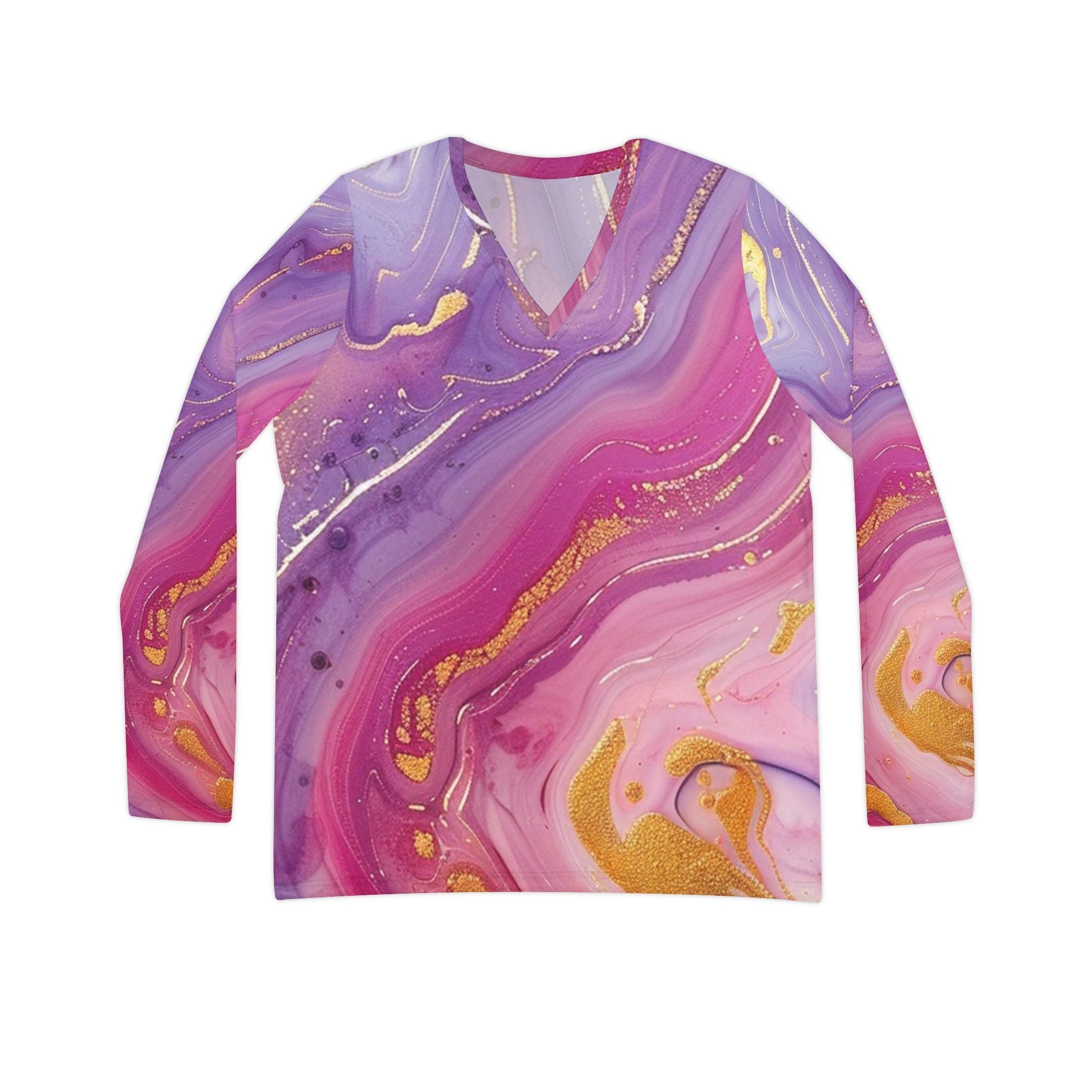 Printify Marbled V-Neck Long Sleeve Shirt 2025
