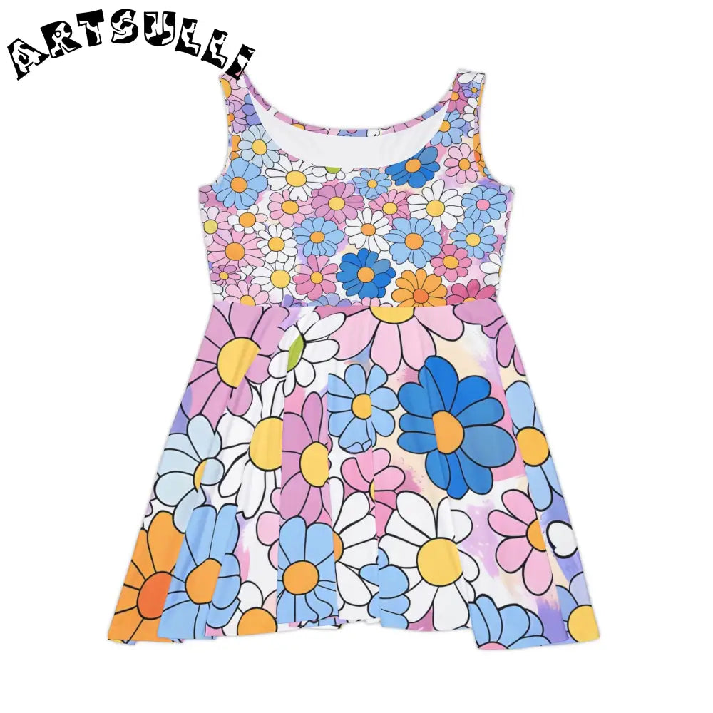 Medium Heavy Fabric Floral Skater Dress, Artsulli - Art is Long, Life is Short, All Over Prints, Size, XS, , , , , 53837254167525