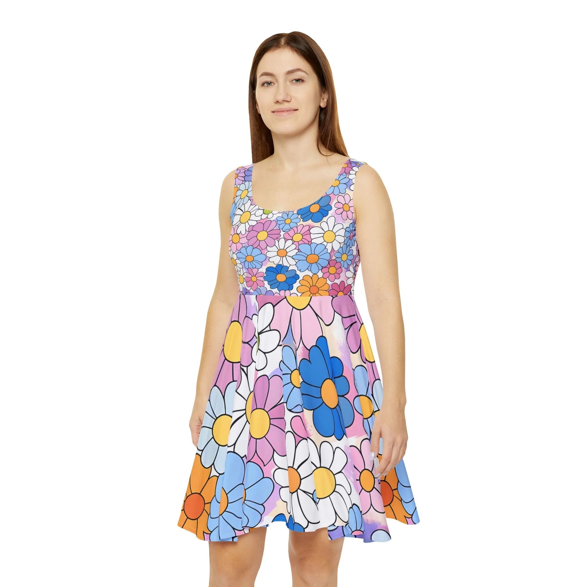 Medium Heavy Fabric Floral Skater Dress, Artsulli - Art is Long, Life is Short, All Over Prints, , , , , , , 