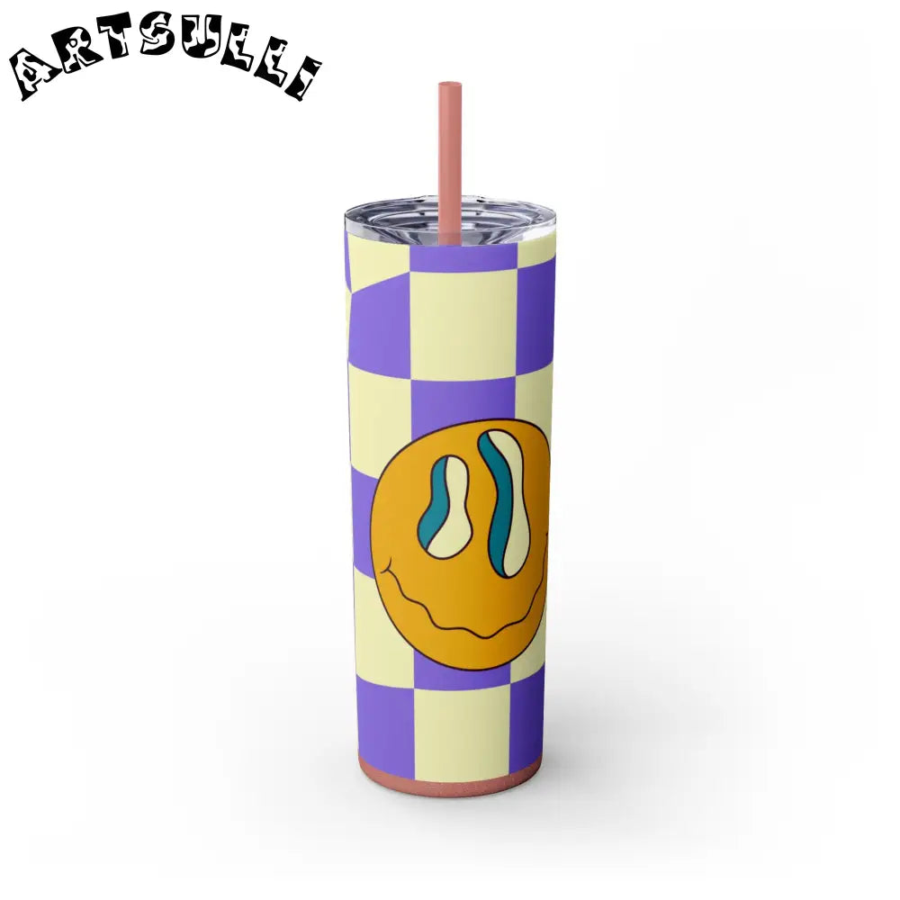 Melting Smiley Checkered Personalized Skinny Tumblers, Artsulli - Art is Long, Life is Short, Mug, Finish, Glossy, Color, Glitter Dusty Rose, Size, 20oz, 13750961508002