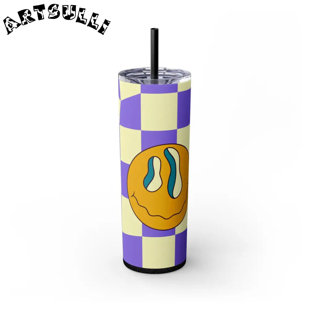 Melting Smiley Checkered Personalized Skinny Tumblers, Artsulli - Art is Long, Life is Short, Mug, Finish, Glossy, Color, Glitter Black, Size, 20oz, 13751553369220