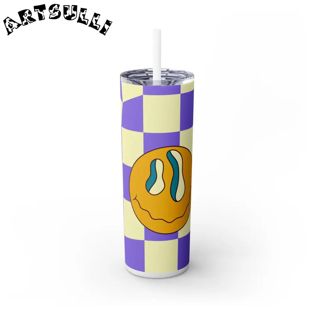Melting Smiley Checkered Personalized Skinny Tumblers, Artsulli - Art is Long, Life is Short, Mug, , , , , , , 