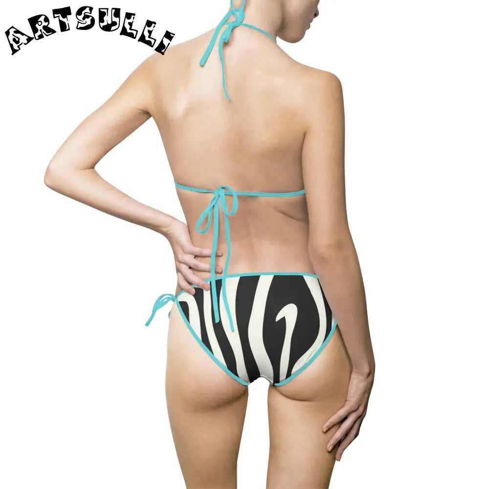 Melting Zebra Stripes Bikini Swimsuit, Artsulli - Art is Long, Life is Short, All Over Prints, , , , , , , 
