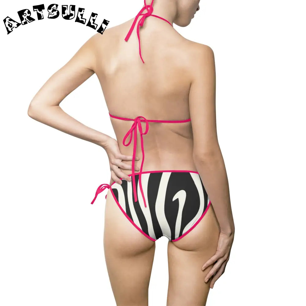 Melting Zebra Stripes Bikini Swimsuit, Artsulli - Art is Long, Life is Short, All Over Prints, , , , , , , 