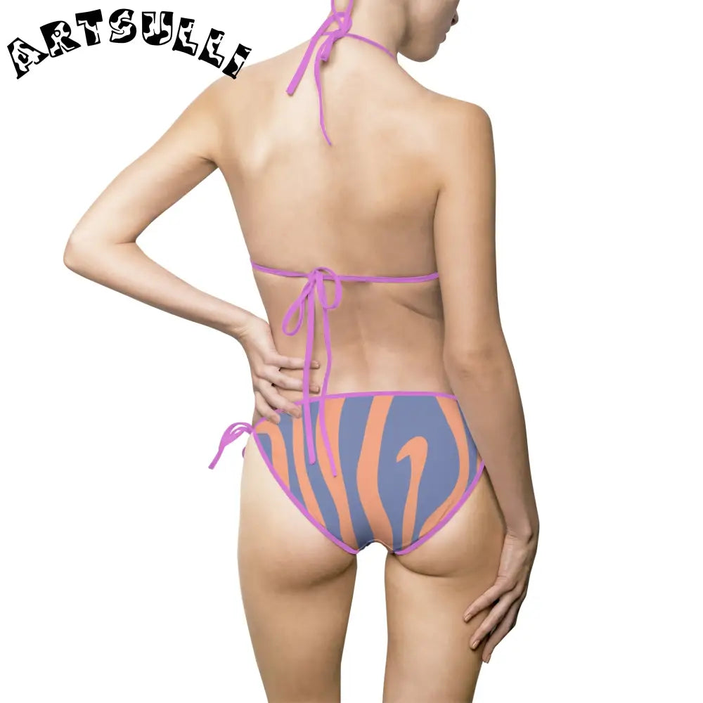 Melting Zebra Stripes Bikini Swimsuit, Artsulli - Art is Long, Life is Short, All Over Prints, , , , , , , 