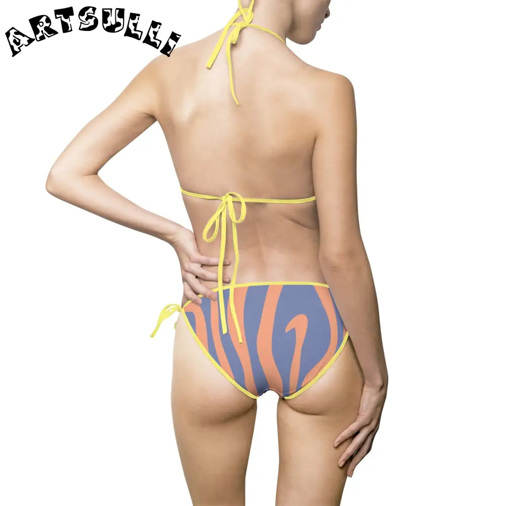 Melting Zebra Stripes Bikini Swimsuit, Artsulli - Art is Long, Life is Short, All Over Prints, , , , , , , 