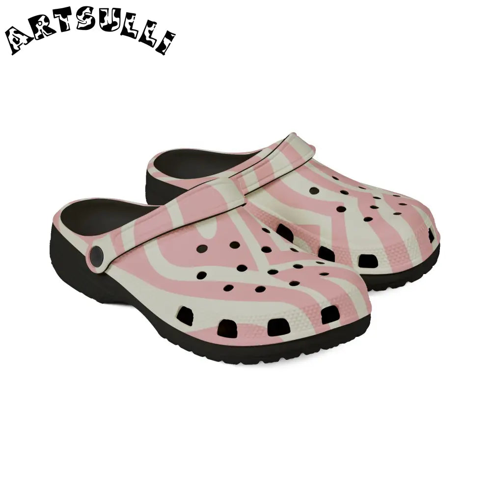 Melting Zebra Stripes Pink EVA Foam Clogs, Artsulli - Art is Long, Life is Short, Shoes, , , , , , , 