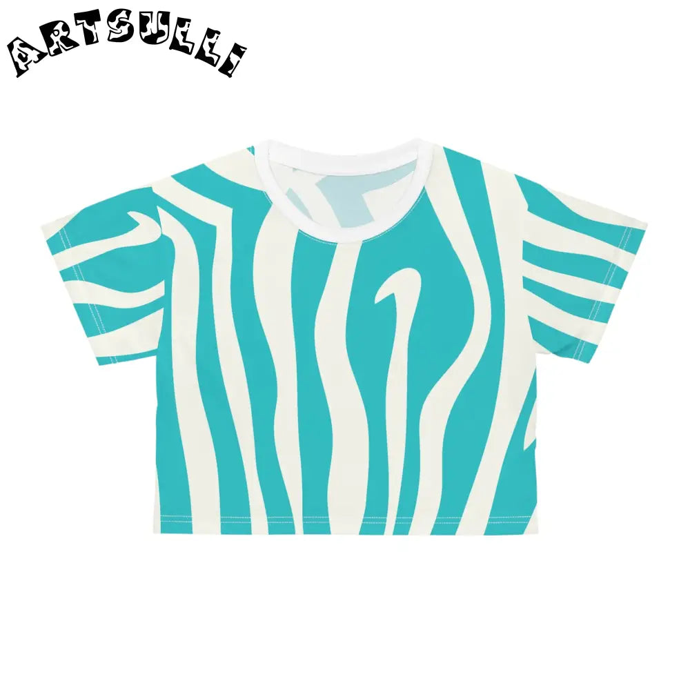 Melting Zebra Stripes Turquoise Crop Tee, Artsulli - Art is Long, Life is Short, All Over Prints, Color, White stitching, Size, XS, , , 73015897764650