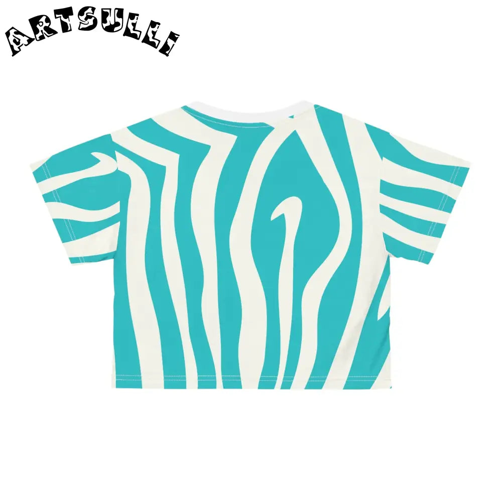Melting Zebra Stripes Turquoise Crop Tee, Artsulli - Art is Long, Life is Short, All Over Prints, , , , , , , 