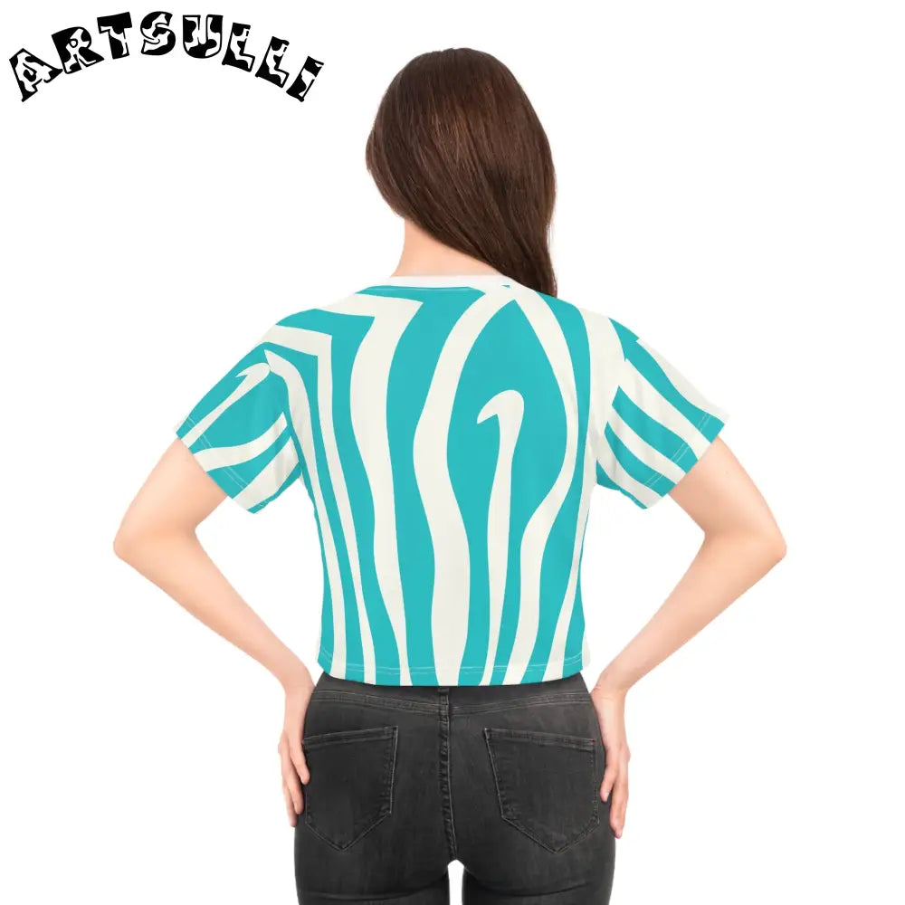 Melting Zebra Stripes Turquoise Crop Tee, Artsulli - Art is Long, Life is Short, All Over Prints, , , , , , , 