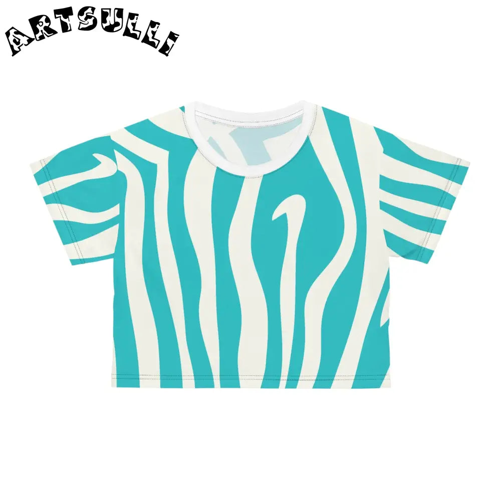 Melting Zebra Stripes Turquoise Crop Tee, Artsulli - Art is Long, Life is Short, All Over Prints, Color, Black stitching, Size, XS, , , 73020336838123