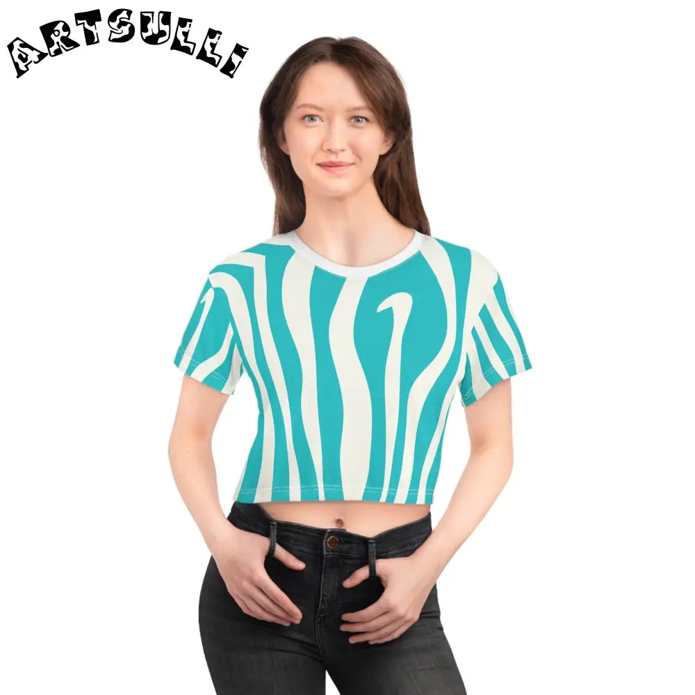 Melting Zebra Stripes Turquoise Crop Tee, Artsulli - Art is Long, Life is Short, All Over Prints, , , , , , , 