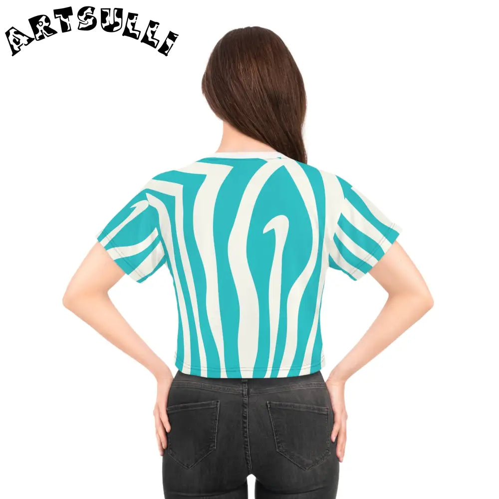 Melting Zebra Stripes Turquoise Crop Tee, Artsulli - Art is Long, Life is Short, All Over Prints, , , , , , , 