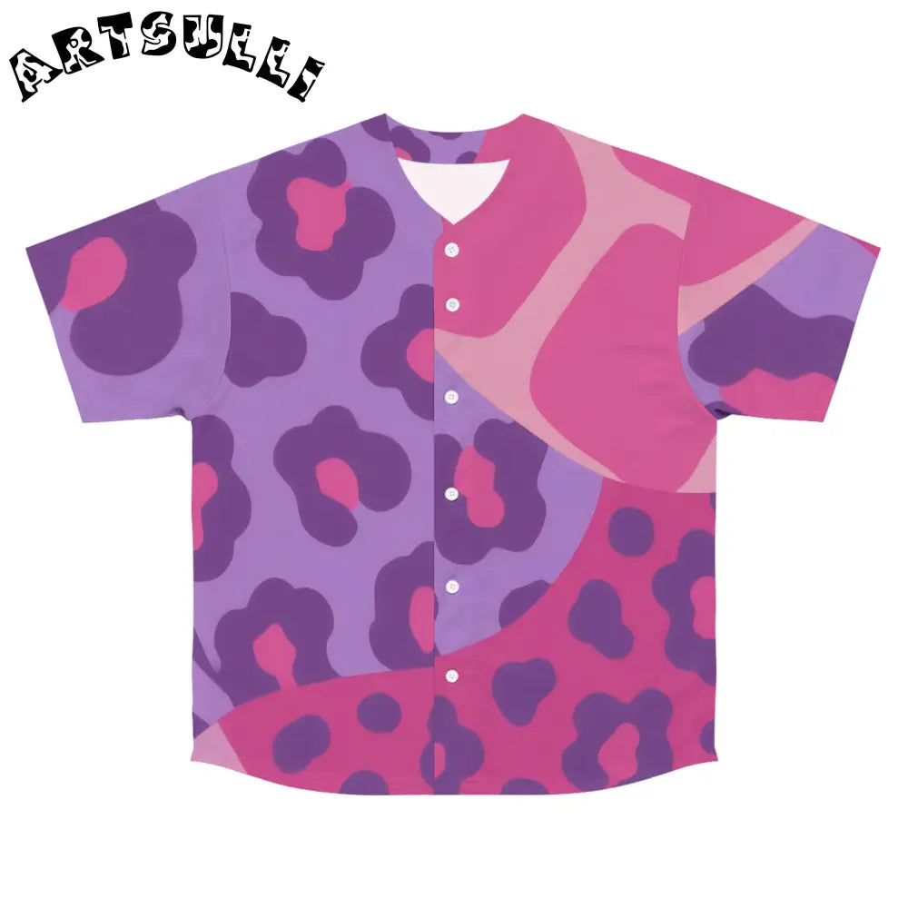 JAKKOUTTHEBXX Purple and Pink Leopard Print Baseball Jersey 2025
