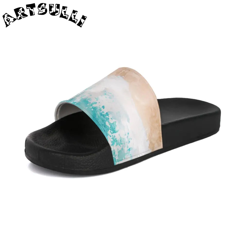 Mens Black Beach Graphic Slides, Artsulli - Art is Long, Life is Short, Shoes, , , , , , , 
