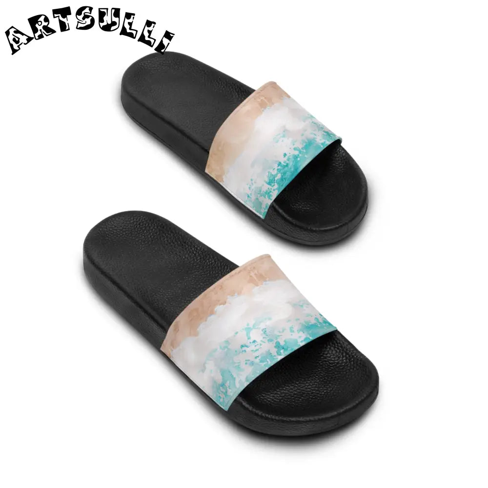 Mens Black Beach Graphic Slides, Artsulli - Art is Long, Life is Short, Shoes, , , , , , , 