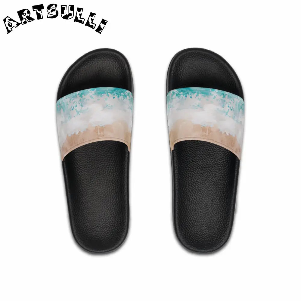 Mens Black Beach Graphic Slides, Artsulli - Art is Long, Life is Short, Shoes, Color, Black sole, Size, US 6, , , 57281509595507784443