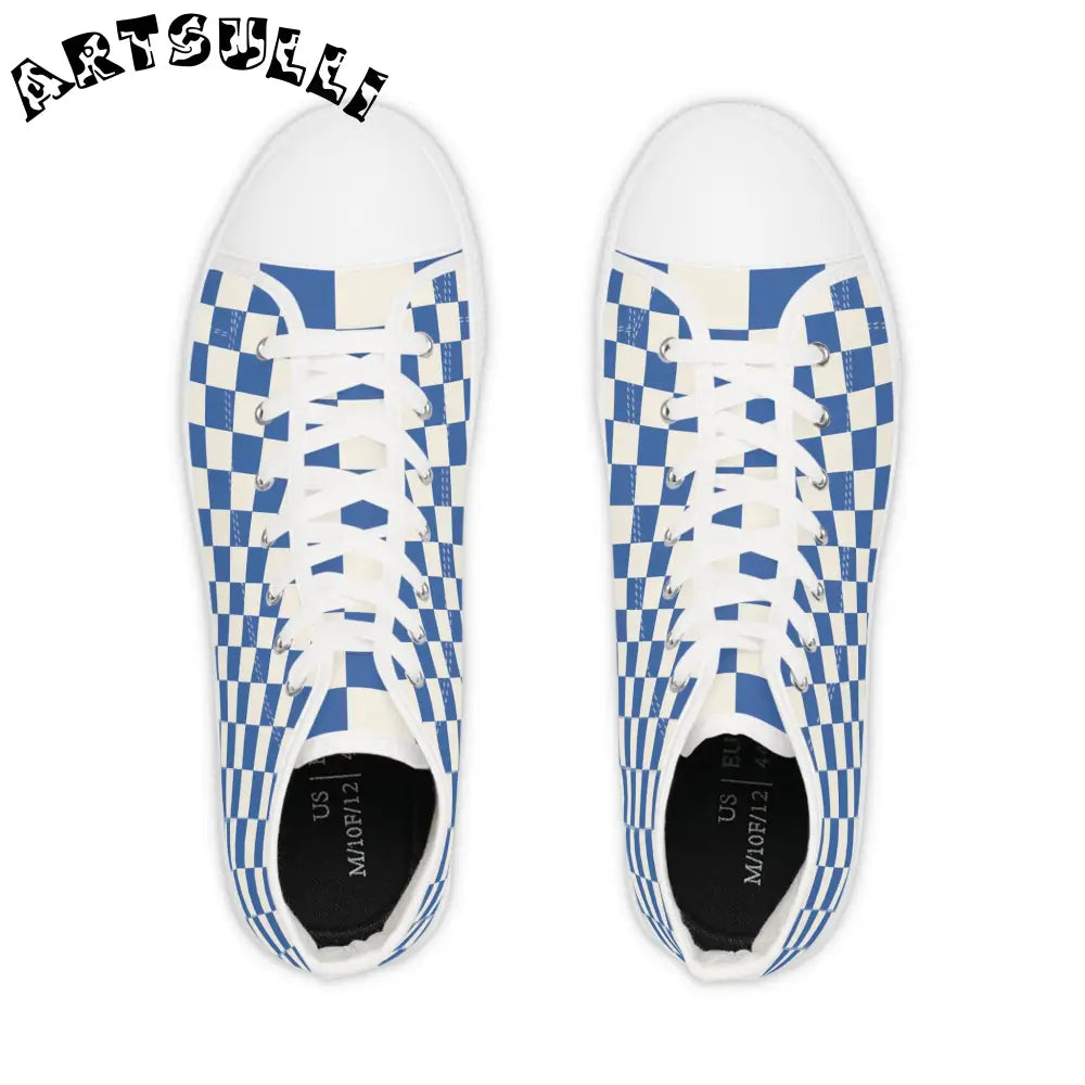 Men's Checkerboard Breathable Polyester Canvas High Tops, Artsulli - Art is Long, Life is Short, Shoes, , , , , , , 