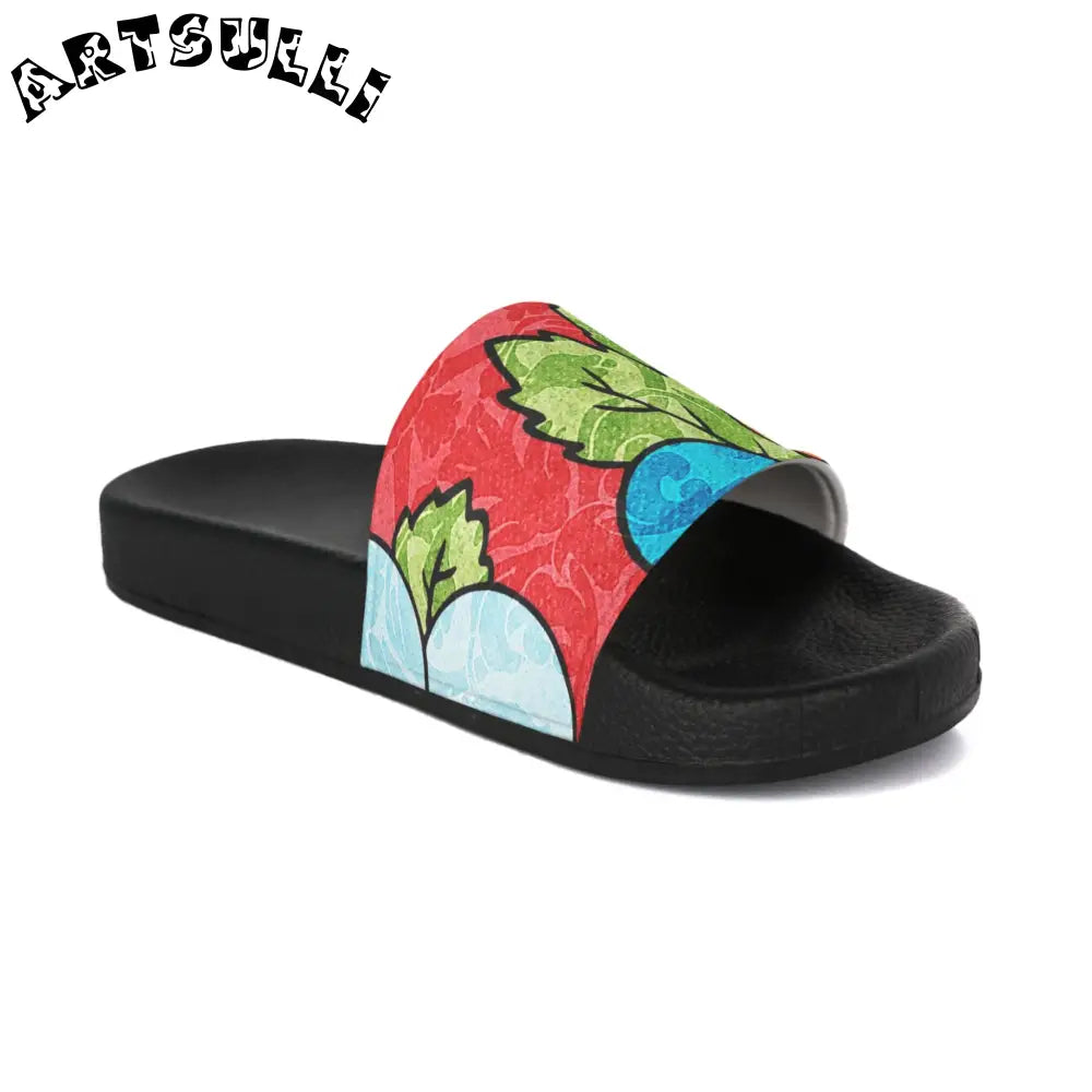Men’s Custom Touch Groovy Red Floral Slides, Artsulli - Art is Long, Life is Short, Shoes, , , , , , , 