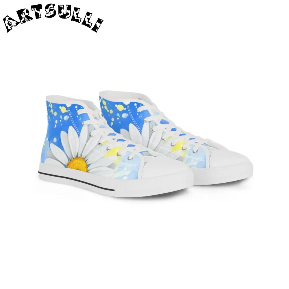 Men's Daisy Breathable Polyester Canvas High Top Sneakers, Artsulli - Art is Long, Life is Short, Shoes, Size, US 5, Color, White sole, , , 22498512945491554124