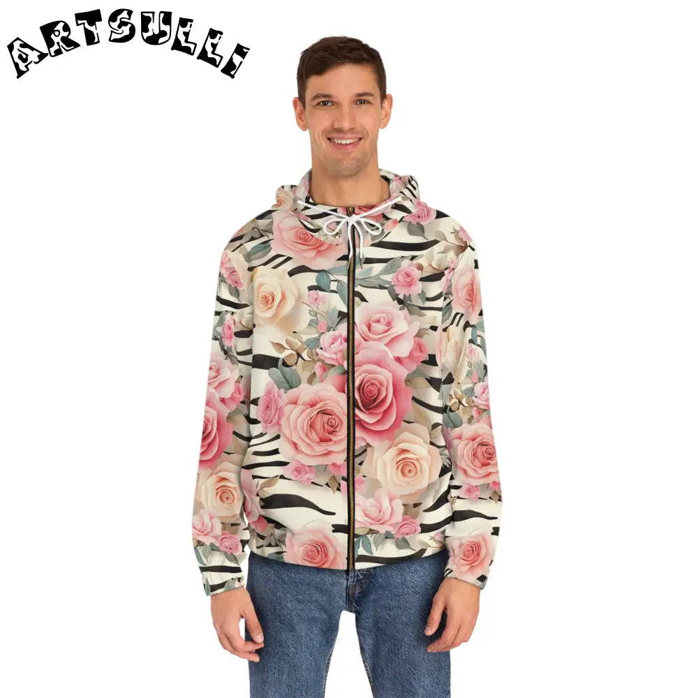 JAKKOUTTHEBXX Pink Rose and Zebra Print Zip Hoodie 2025