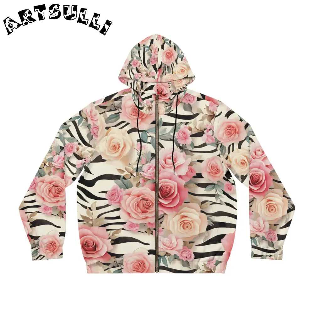 JAKKOUTTHEBXX Pink Rose and Zebra Print Zip Hoodie 2025