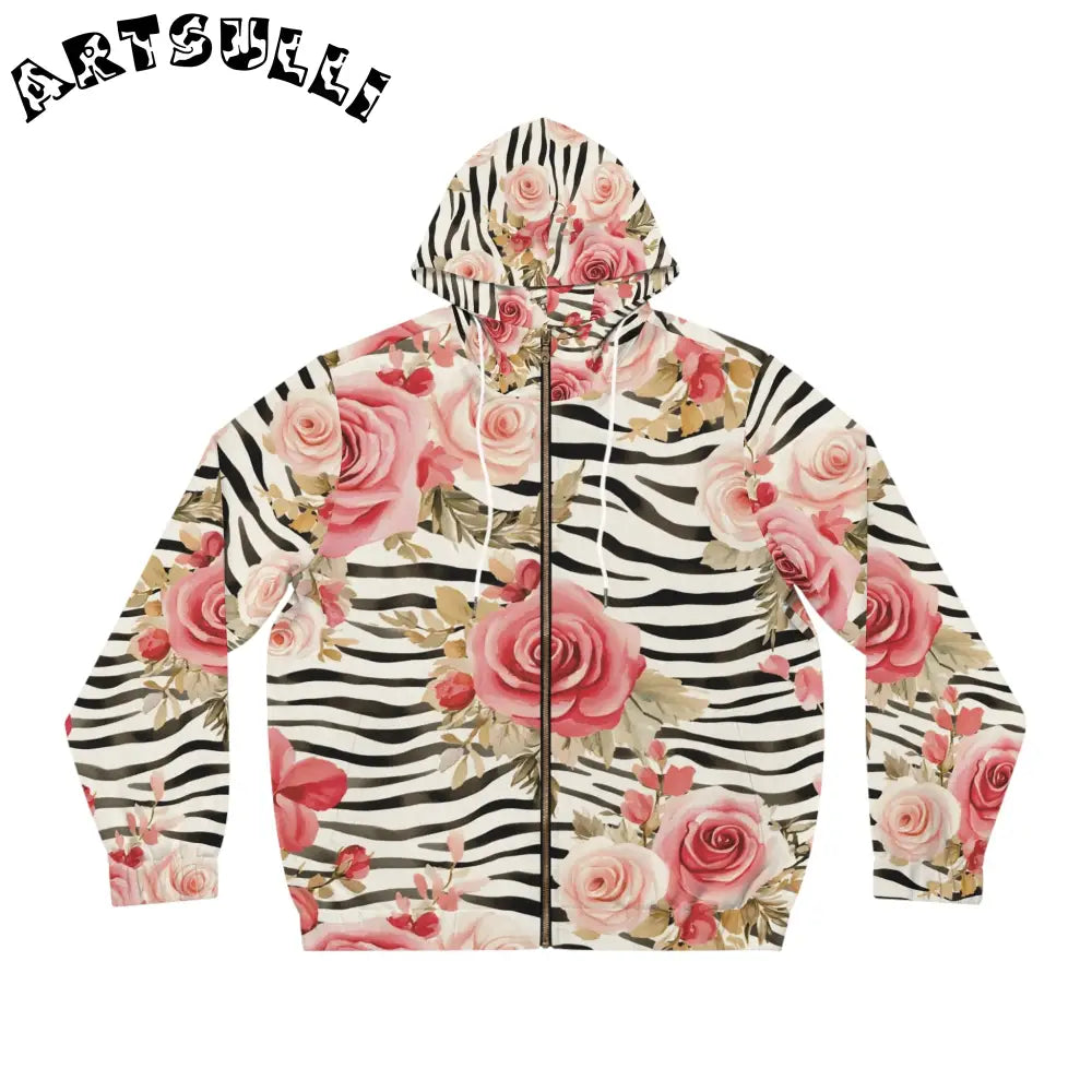 JAKKOUTTHEBXX Pink Floral Zebra Print Zip Hoodie 2025