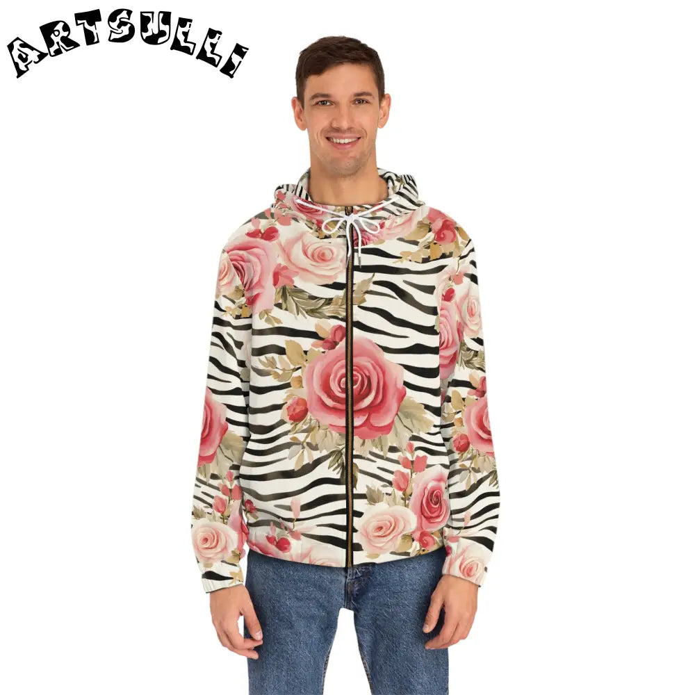 JAKKOUTTHEBXX Pink Floral Zebra Print Zip Hoodie 2025