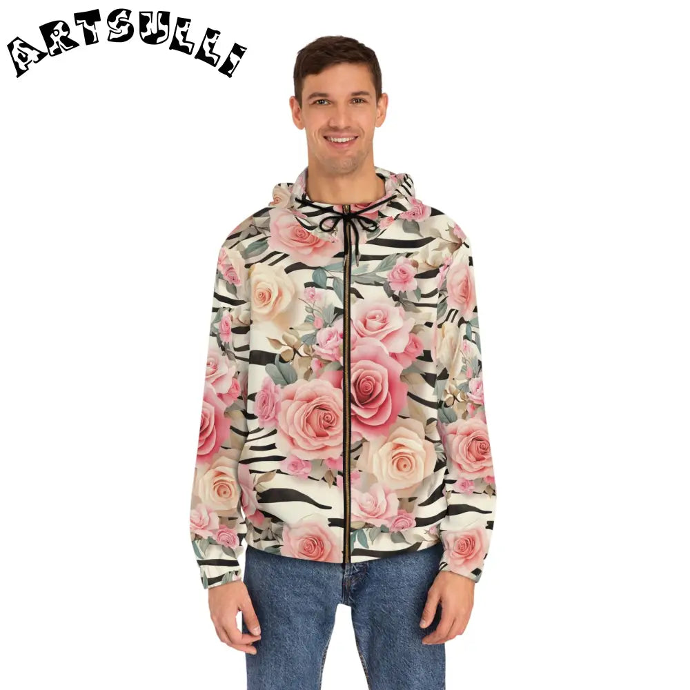 JAKKOUTTHEBXX Pink Rose and Zebra Print Zip Hoodie 2025