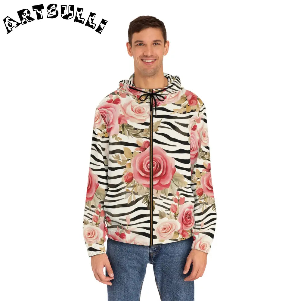 JAKKOUTTHEBXX Pink Floral Zebra Print Zip Hoodie 2025