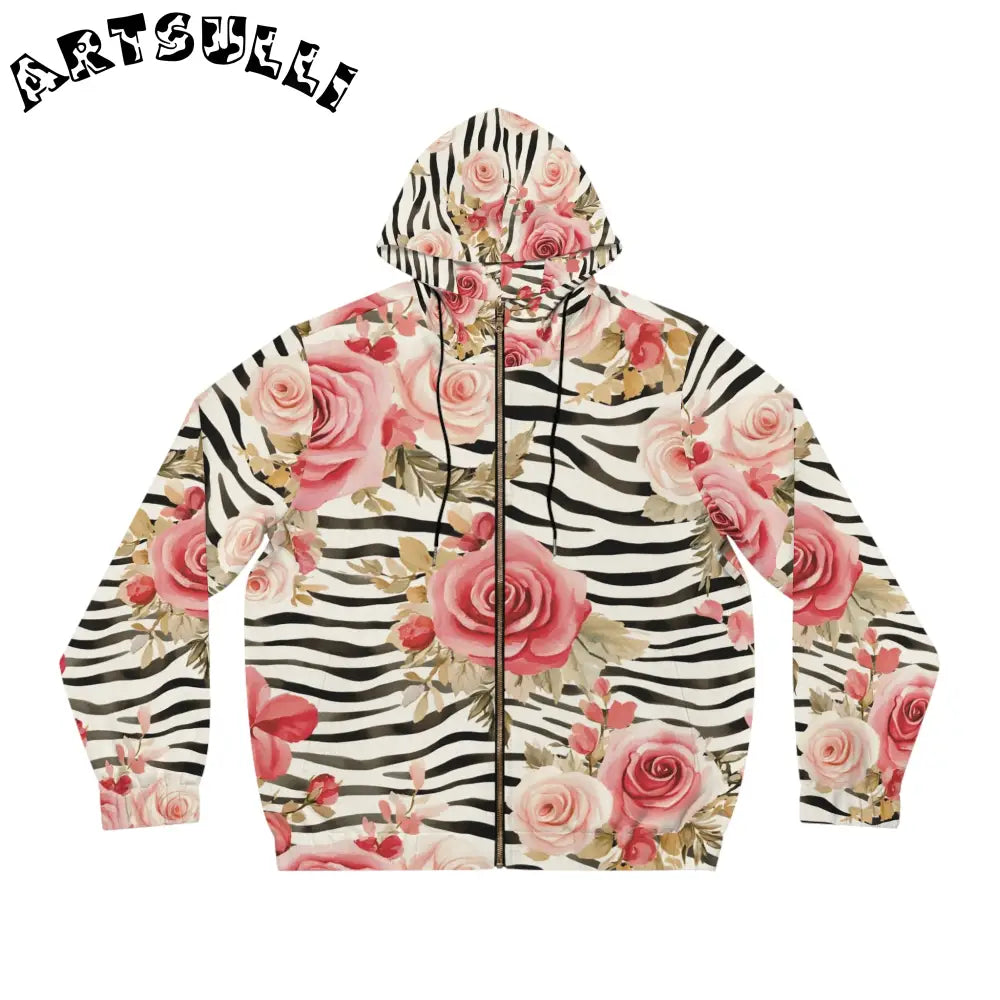 JAKKOUTTHEBXX Pink Floral Zebra Print Zip Hoodie 2025