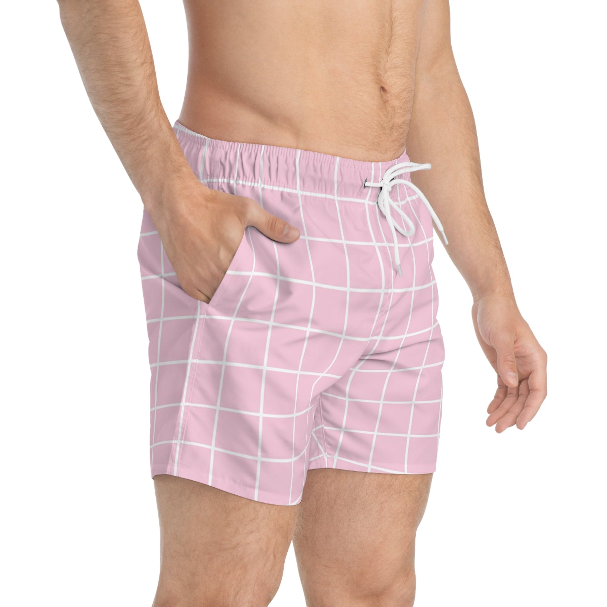 JAKKOUTTHEBXX Mens Pink Plaid Swim Trunks 2025