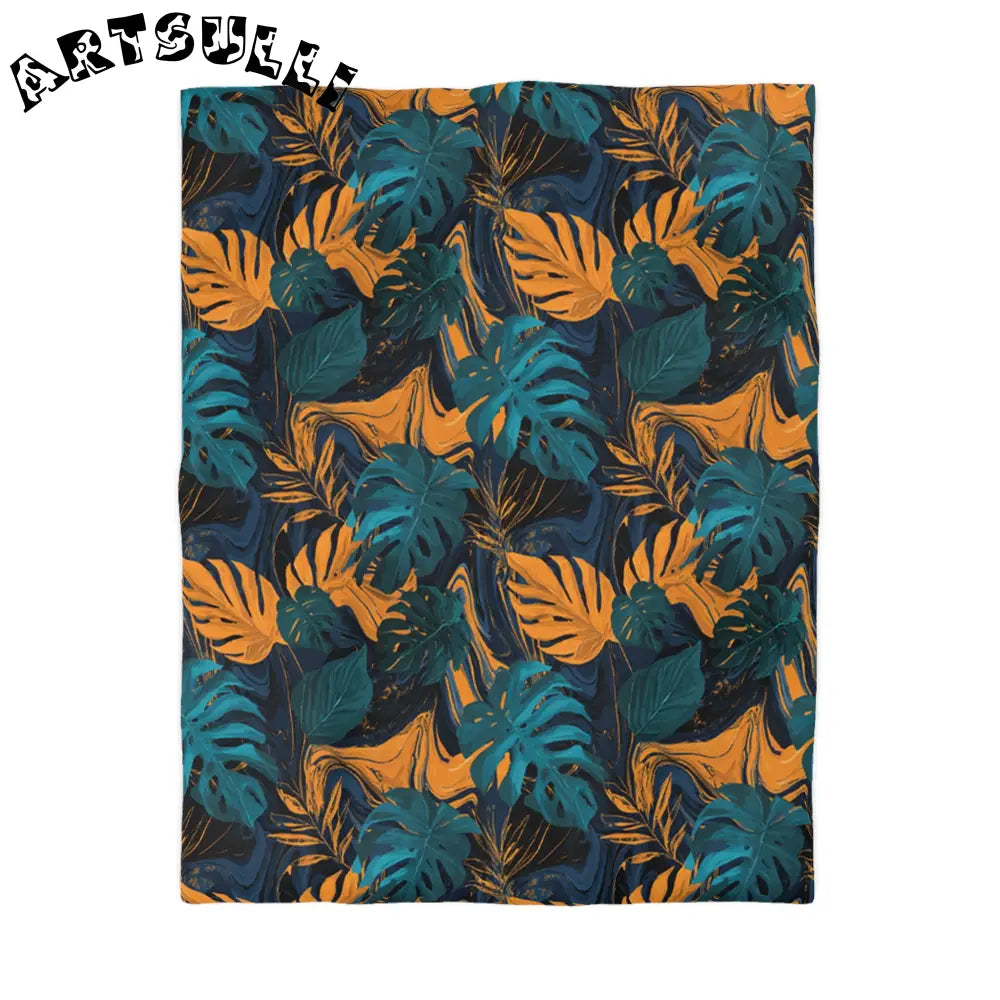 JAKKOUTTHEBXX Teal and Gold Tropical Leaf Duvet Cover 2025