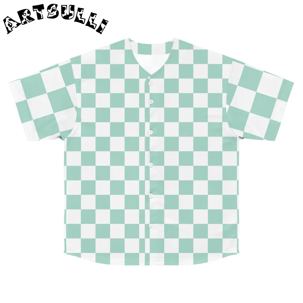 JAKKOUTTHEBXX Mint and White Checkered Baseball Jersey 2025