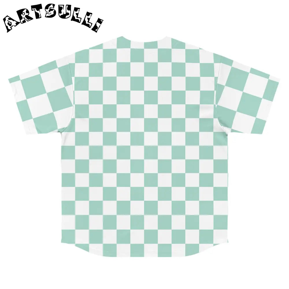 Mint and White Checkered Baseball Jersey, Artsulli - Art is Long, Life is Short, All Over Prints, , , , , , , 