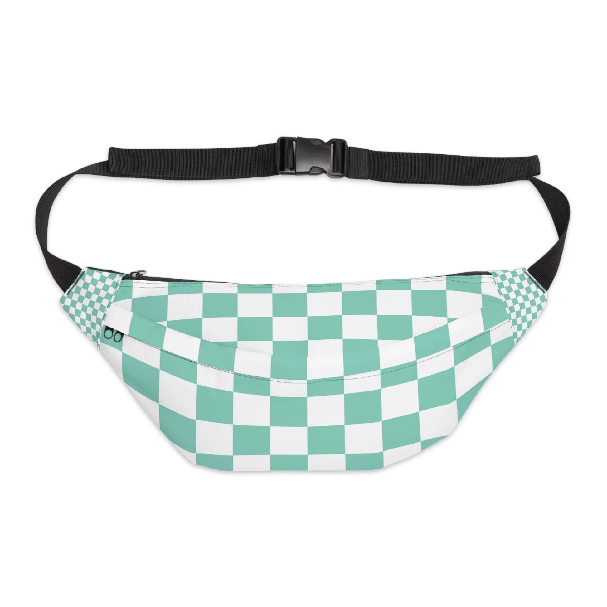 Mint Checkerboard Print Fanny Pack, Artsulli - Art is Long, Life is Short, Bags, Size, 8" × 9" × 4'', , , , , 19667423017177771945