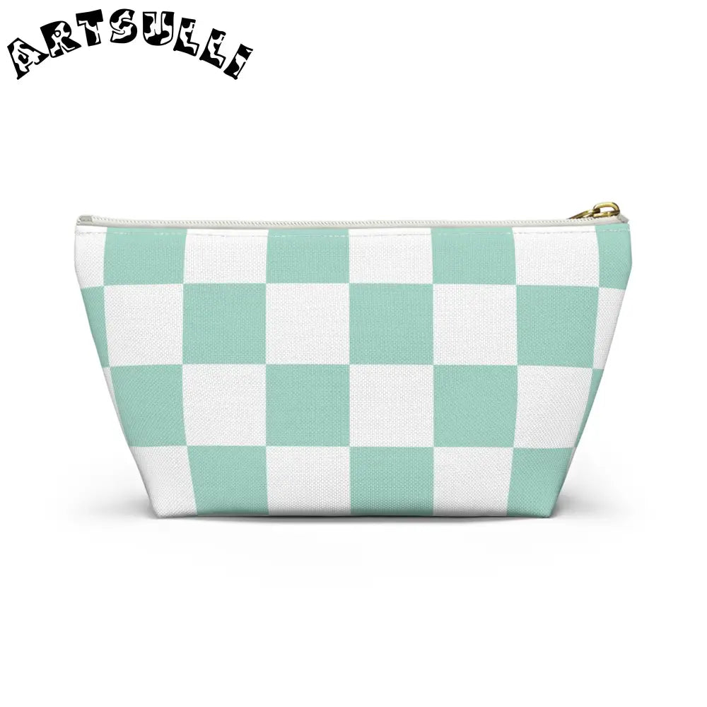 Mint Checkered T-Bottom Pouch and Pencil Case, Artsulli - Art is Long, Life is Short, Bags, , , , , , , 